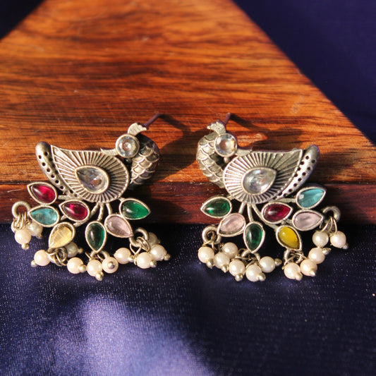 Silva Sutra Peacock Gem & Pearl Studs