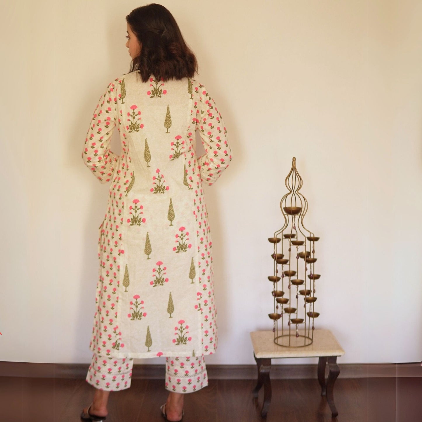 Pink A-line Kali mughal printed Kurta