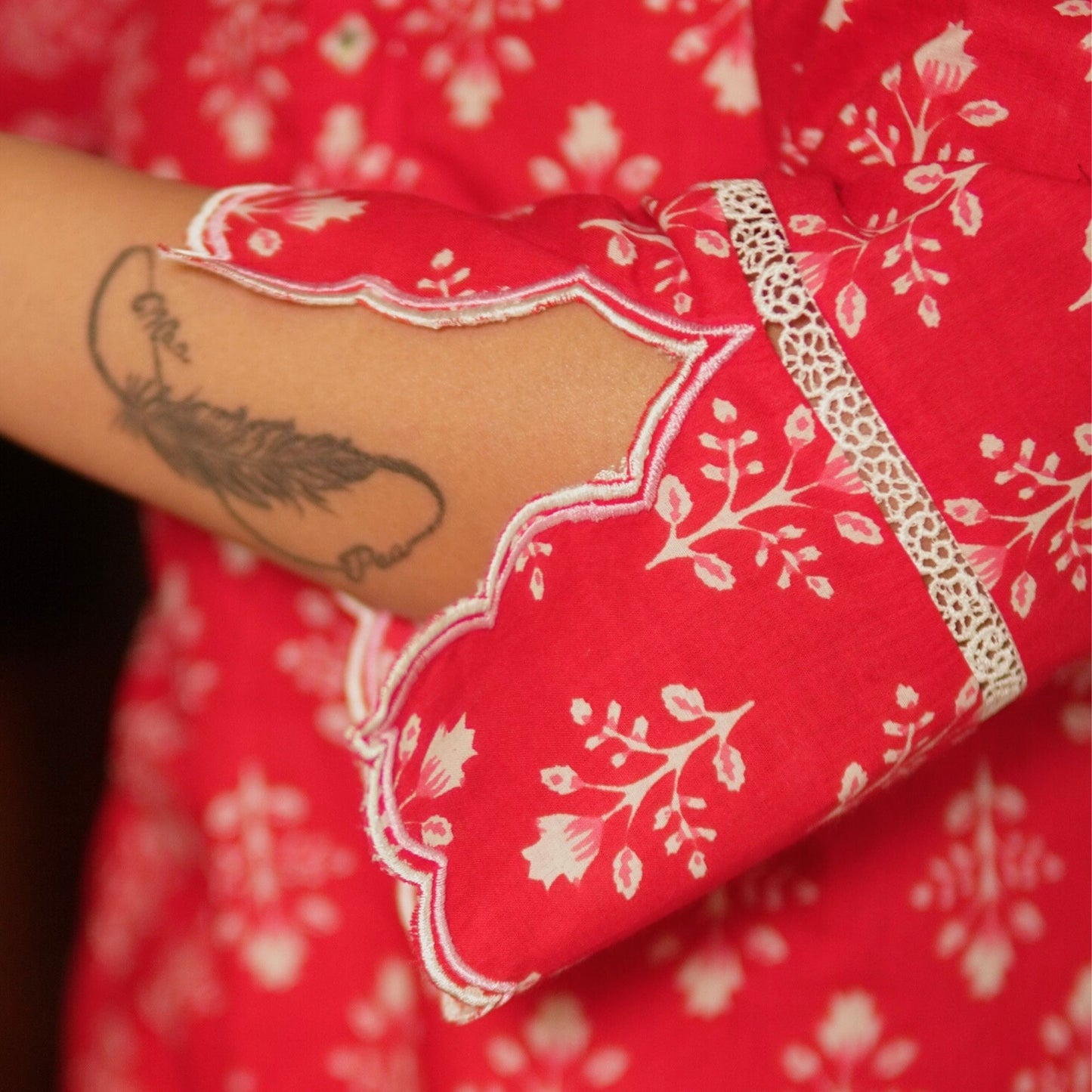 Red Floral Cotton Kurta