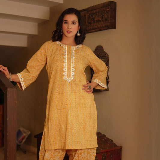Yellow zig zag printed kurta