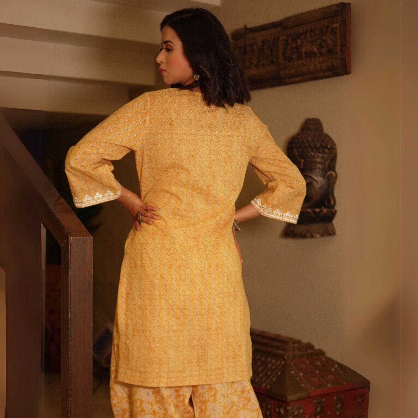 Yellow zig zag printed kurta