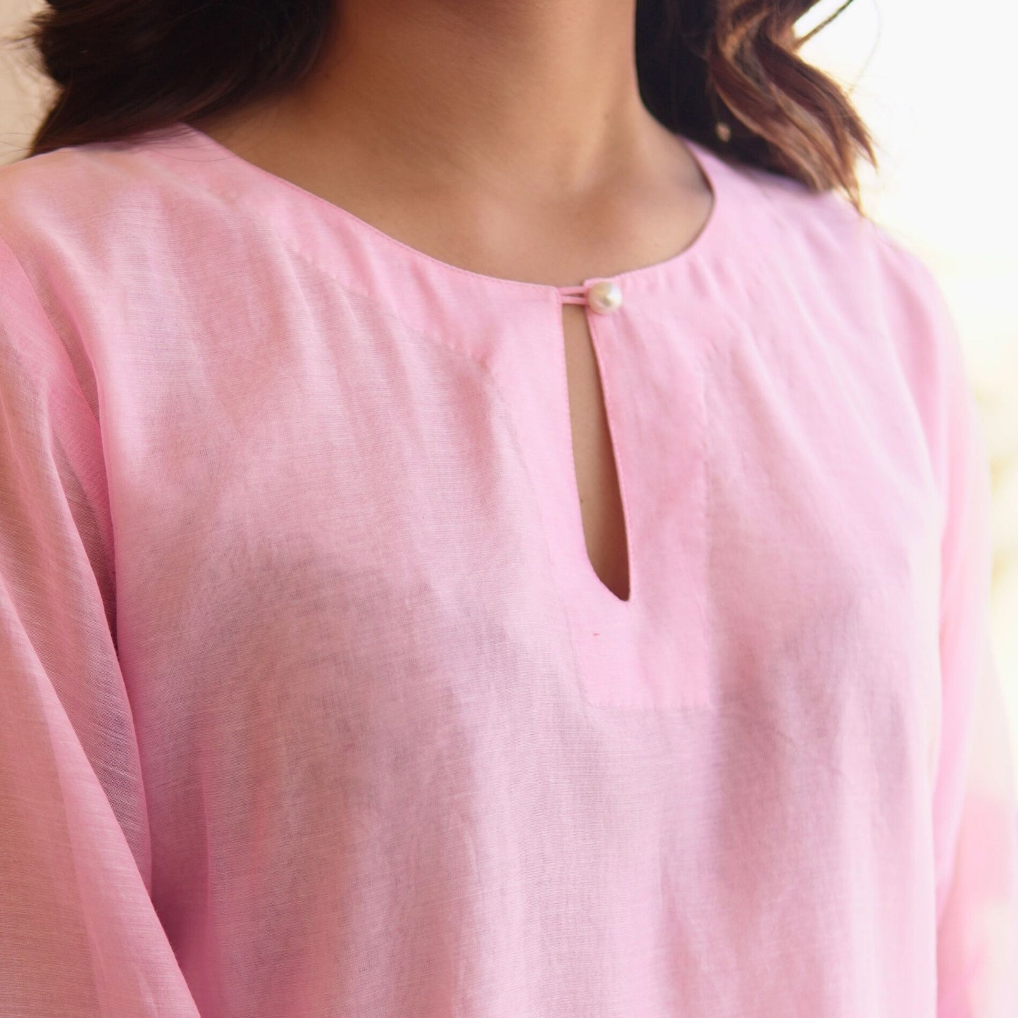 Pink Chanderi Embroidered A-line Kurta