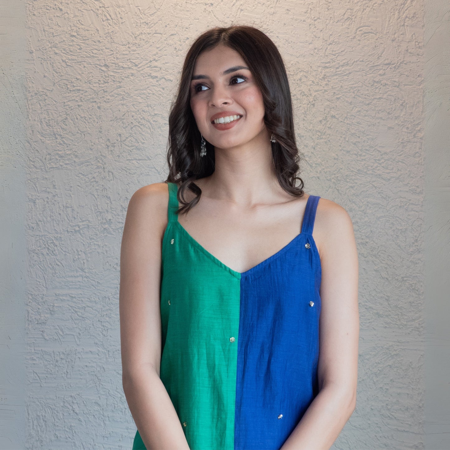 Blue and Green Colorlock Sequin embroidered Kurta
