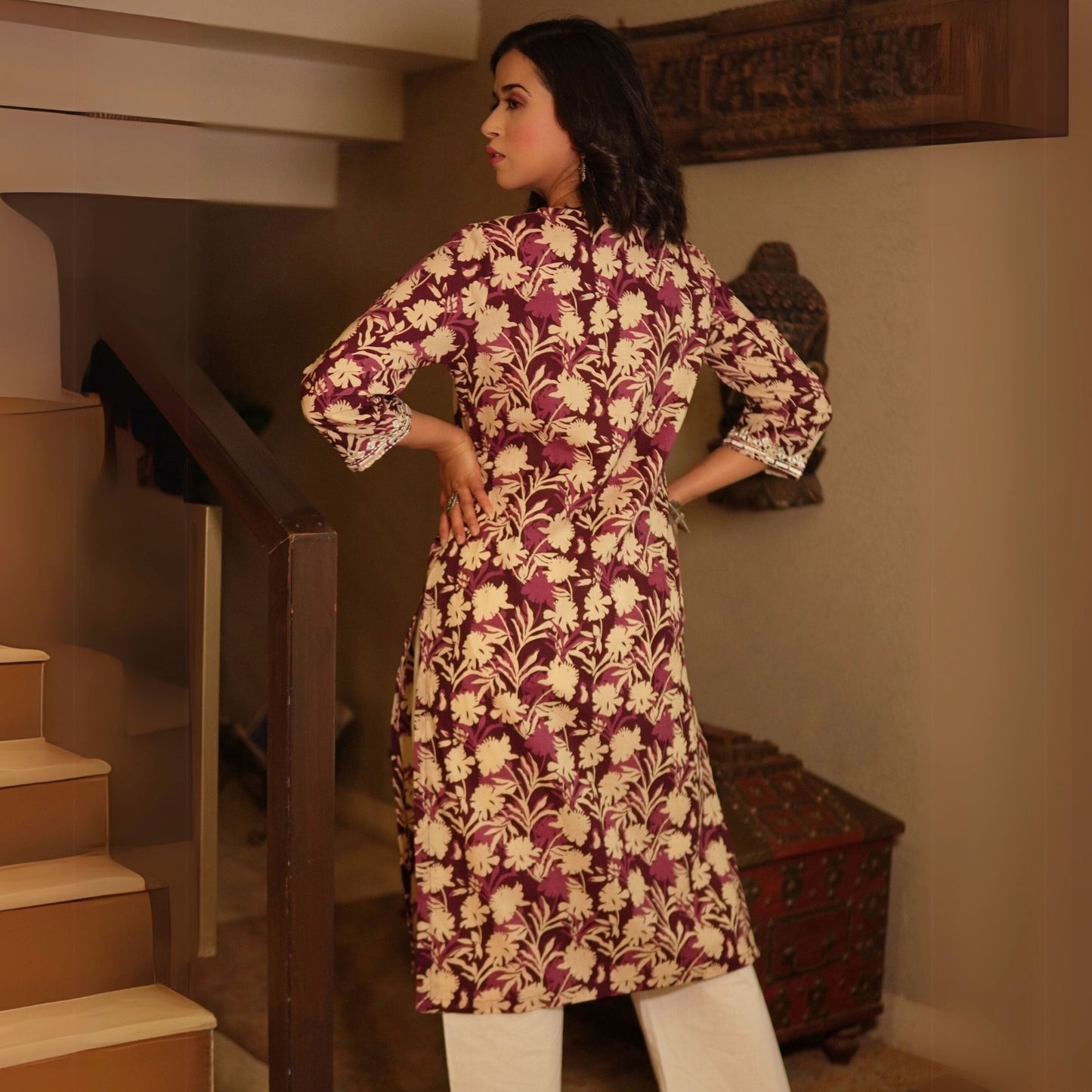 Wine Printed Kurta