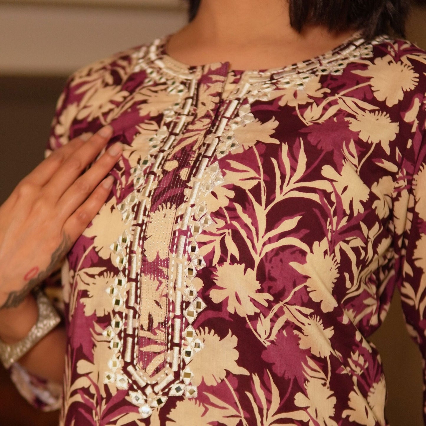 Wine Printed Kurta