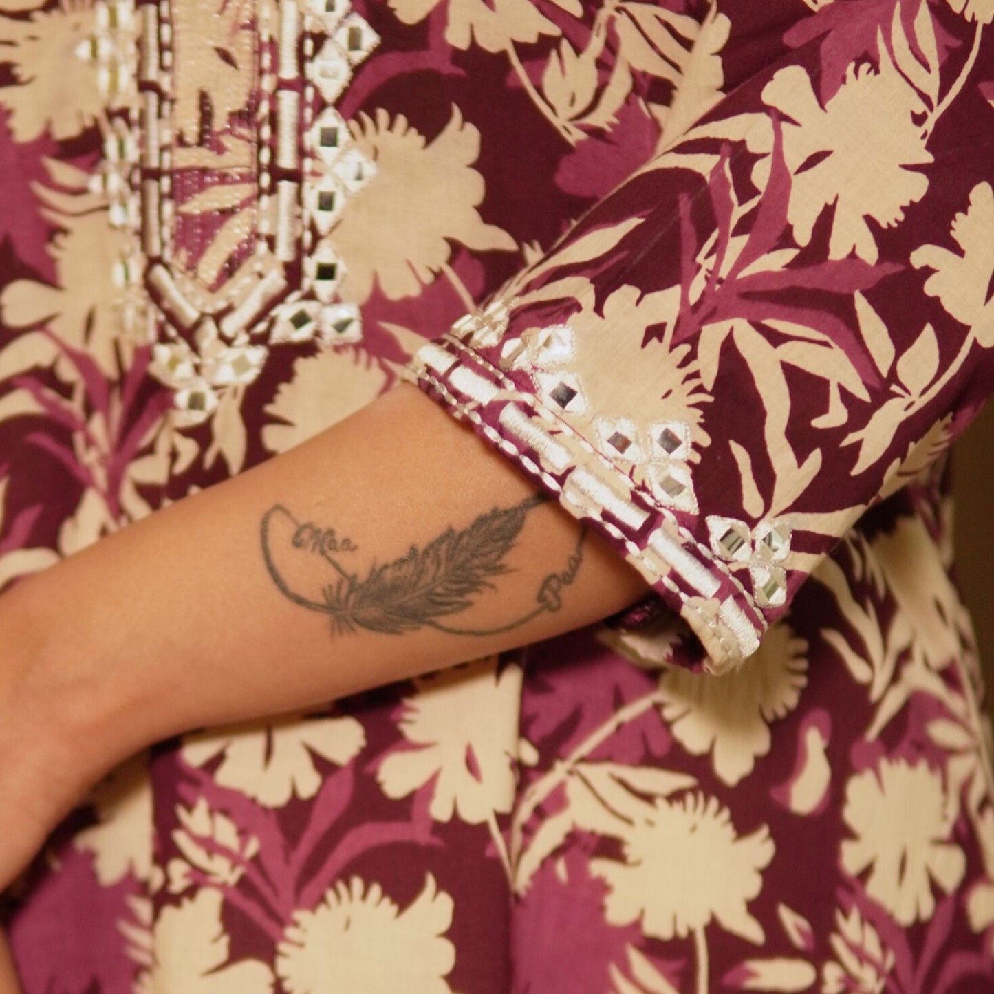 Wine Printed Kurta