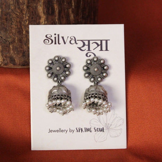 Silva Sutra Floral Jhumkas with pearls