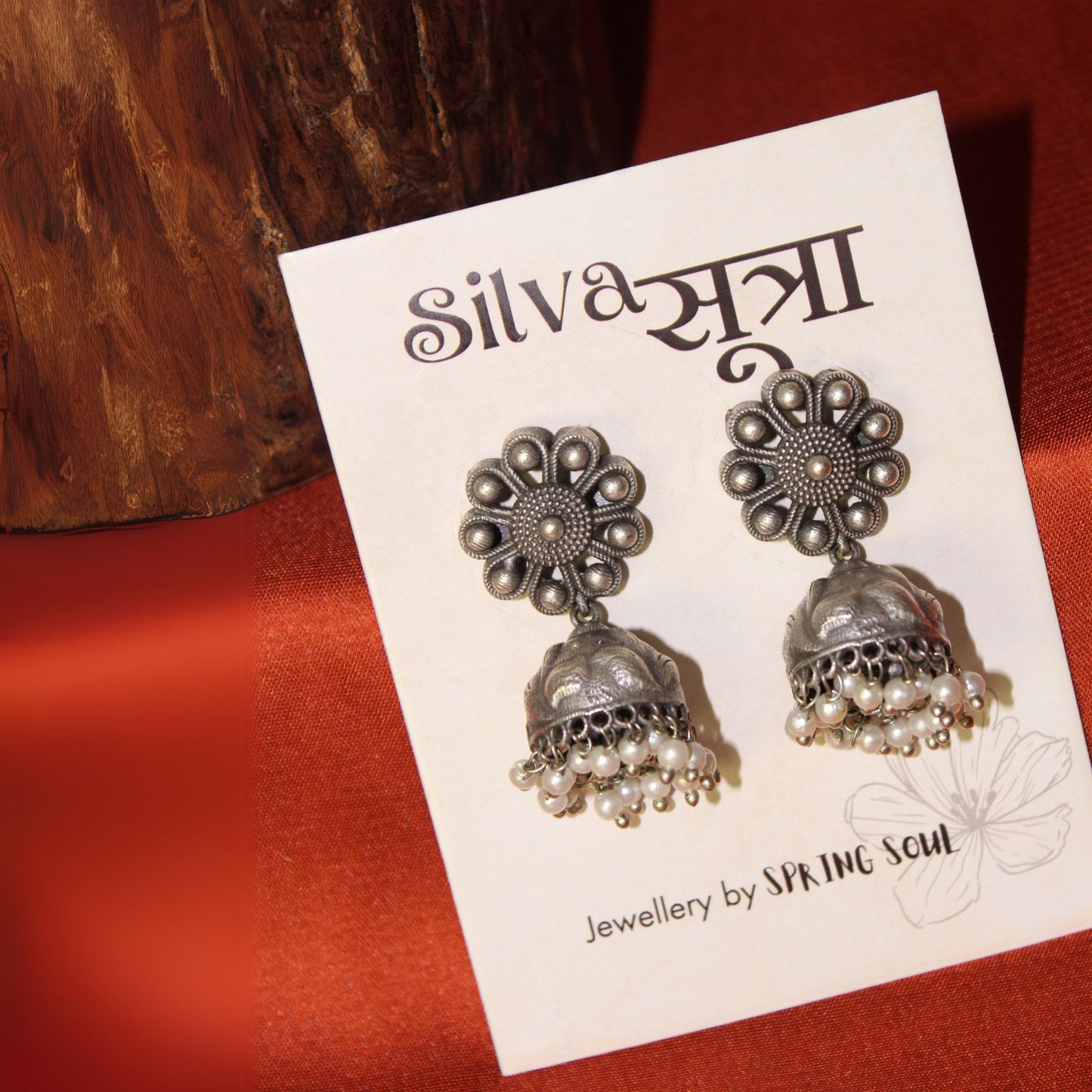 Silva Sutra Floral Jhumkas with pearls