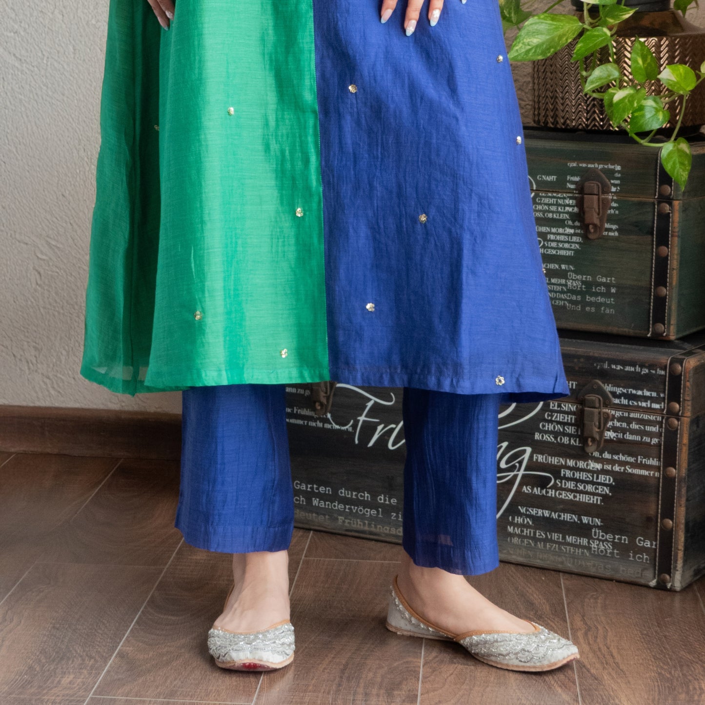 Blue and Green Colorlock Sequin embroidered Kurta