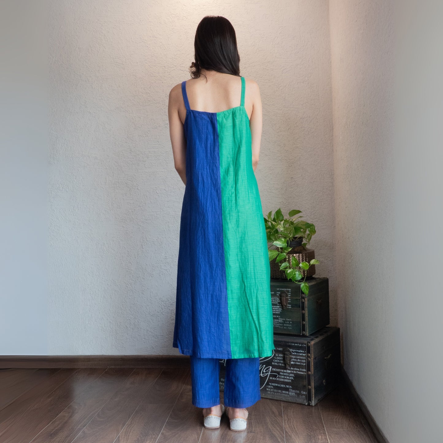 Blue and Green Colorlock Sequin embroidered Kurta
