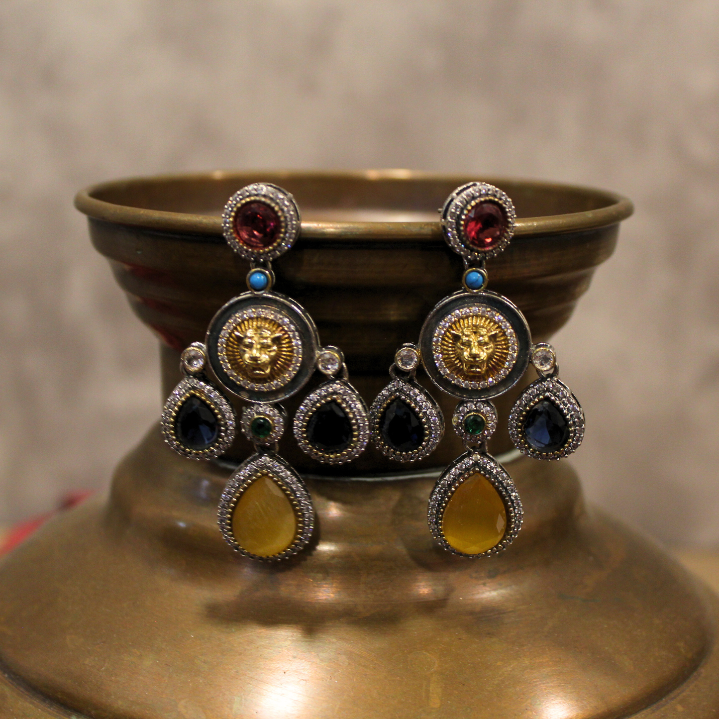 Multistone Statement Lion Earrings