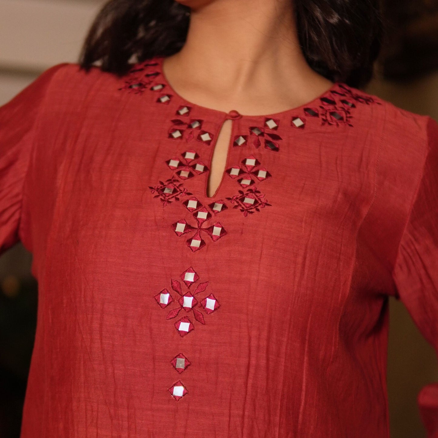 Brick Red Chanderi Kurta