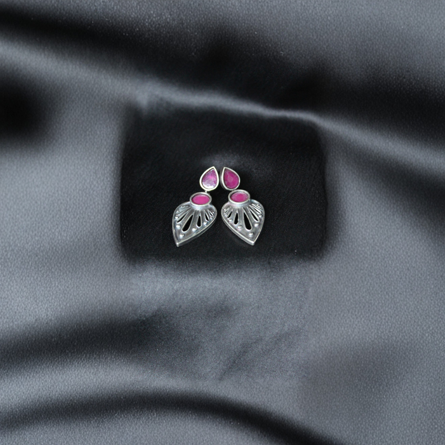 Oxidised Silver Stone Brass Drop Earrings