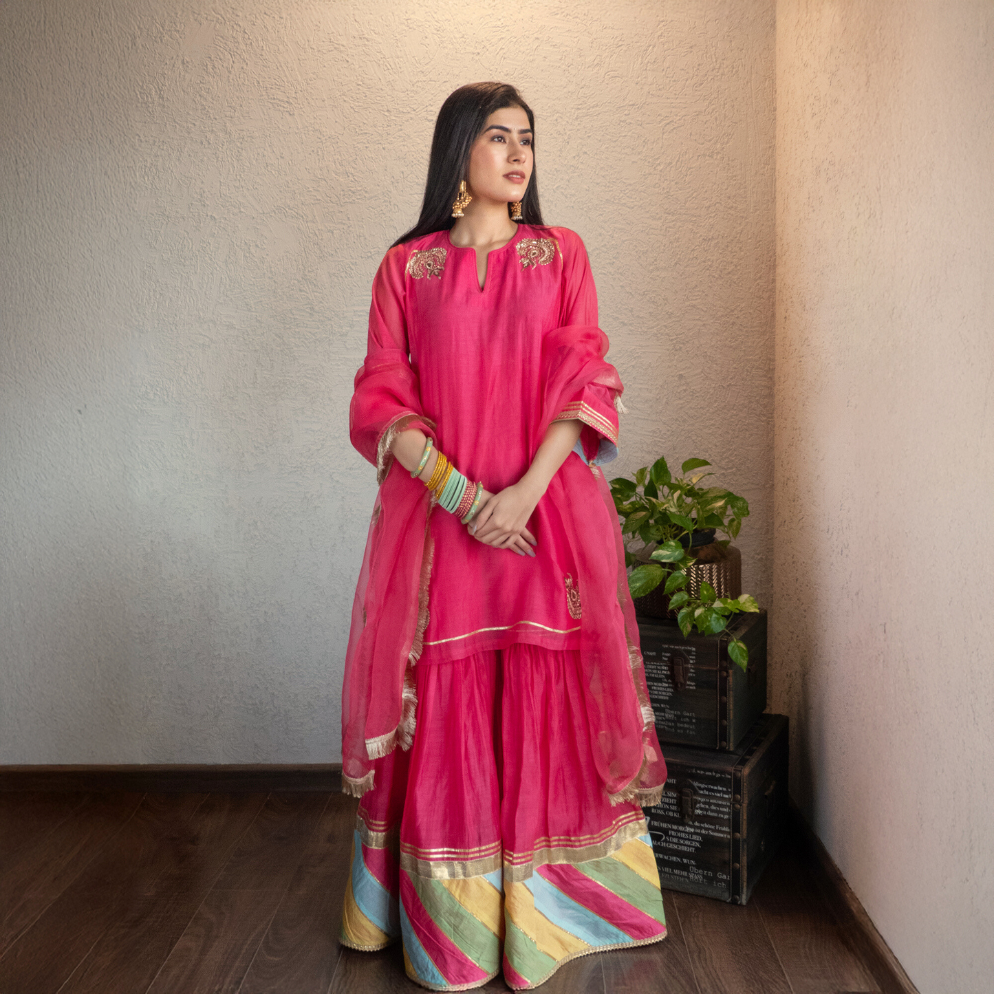 Pink Chanderi Sharara Set with Dupatta