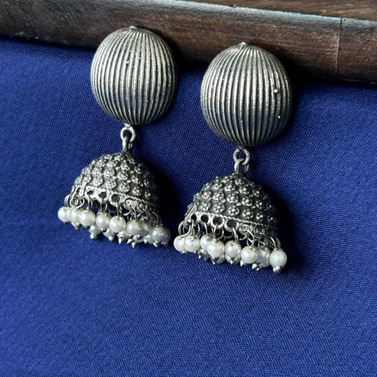 Silva Sutra Textured Jhumkas with Pearls