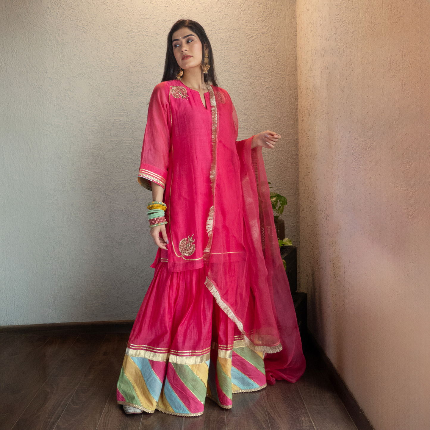 Pink Chanderi Sharara Set with Dupatta