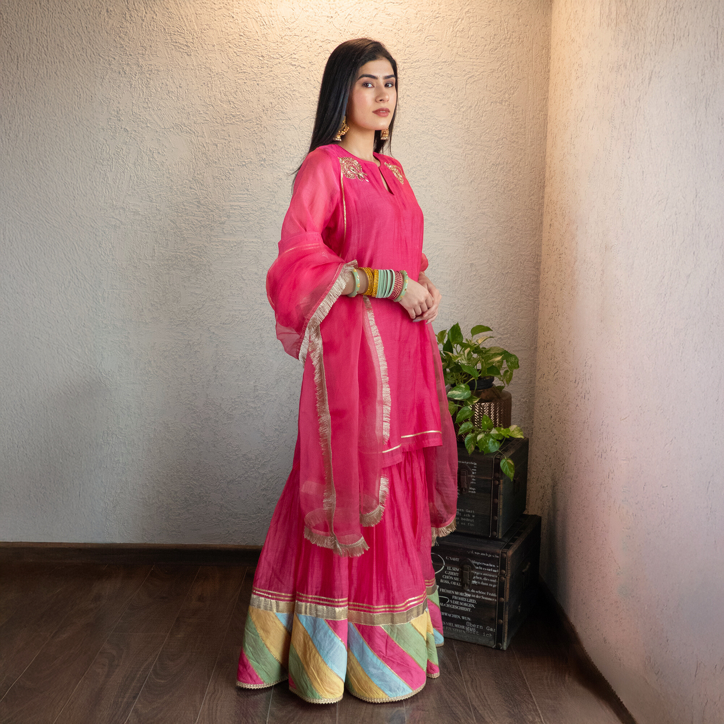 Pink Chanderi Sharara Set with Dupatta