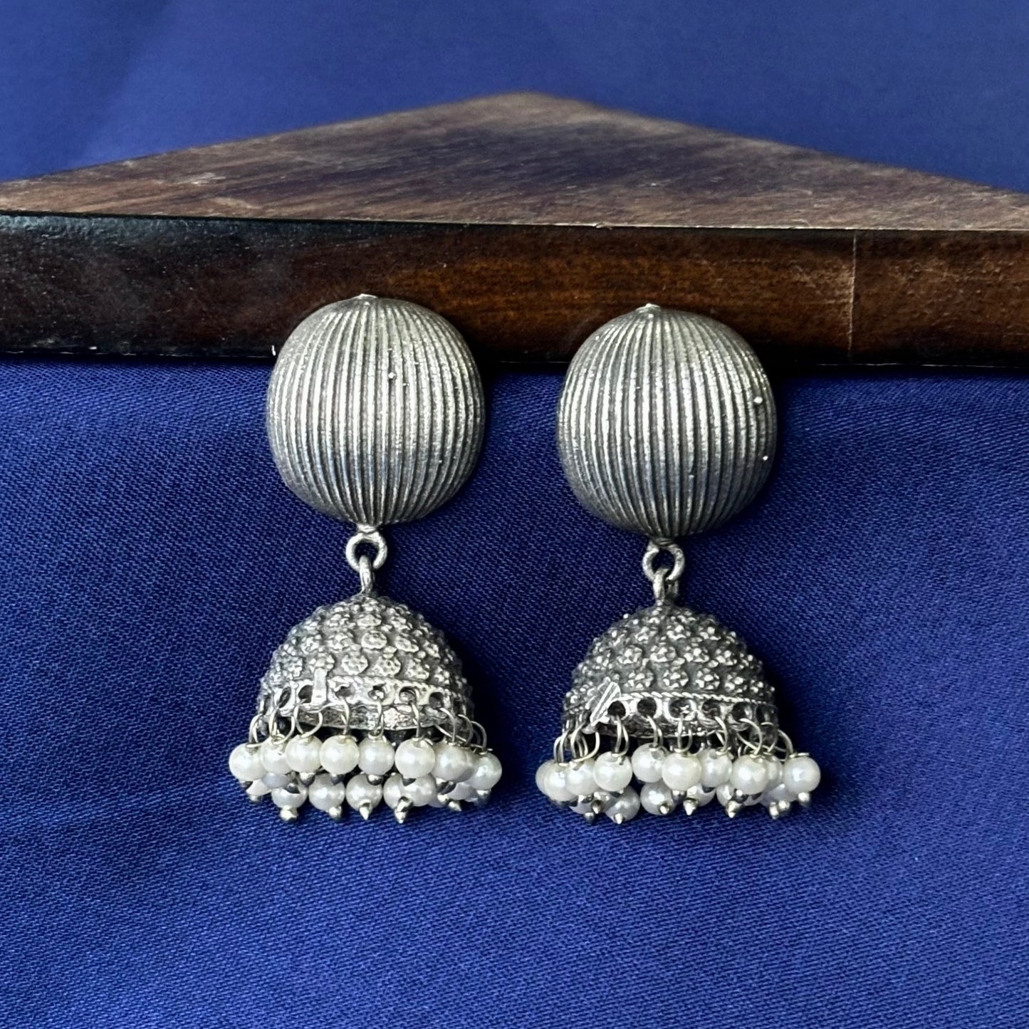 Silva Sutra Textured Jhumkas with Pearls