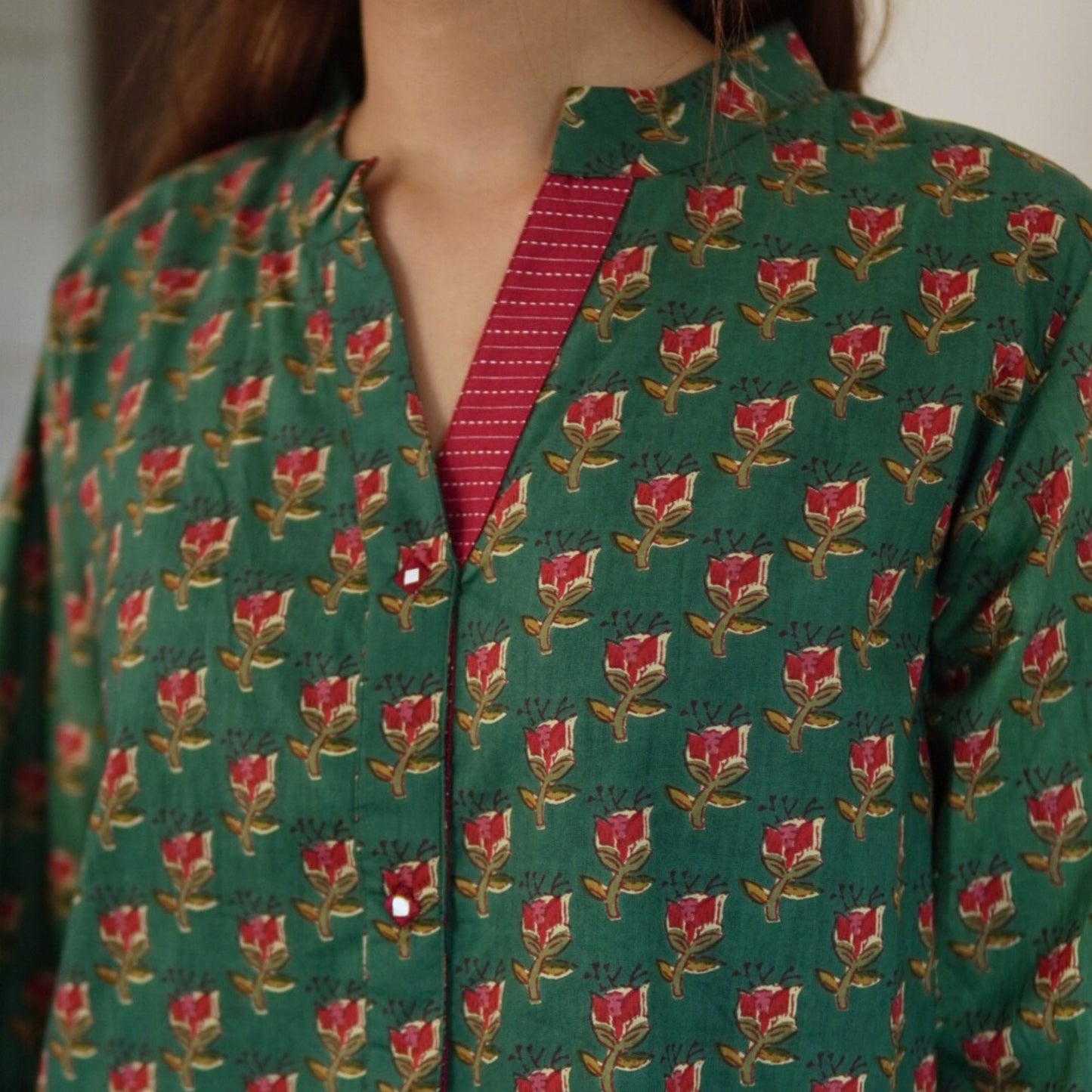 Green Buta Printed Kurta with Kantha Pants