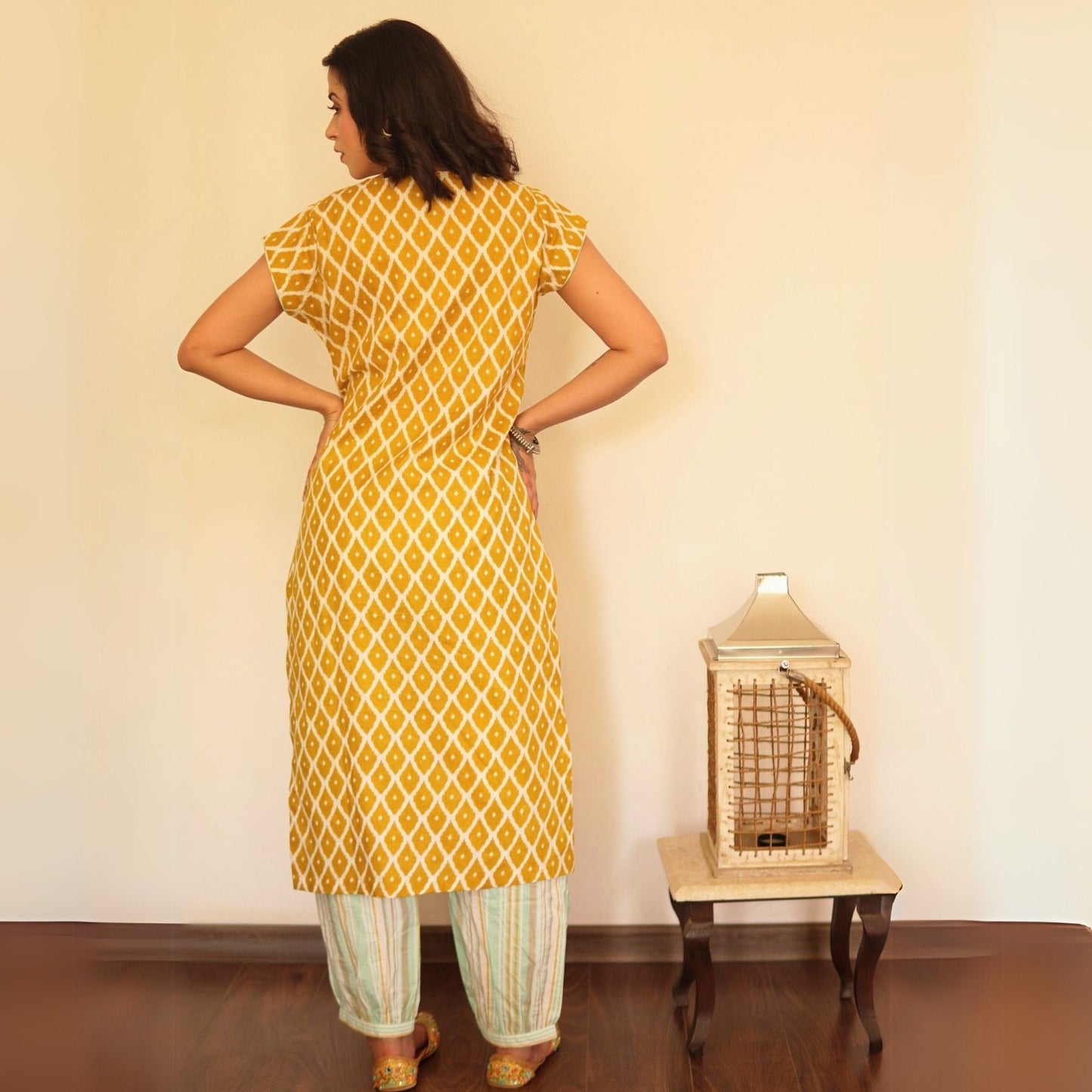 Mustard Ikat printed Kurta