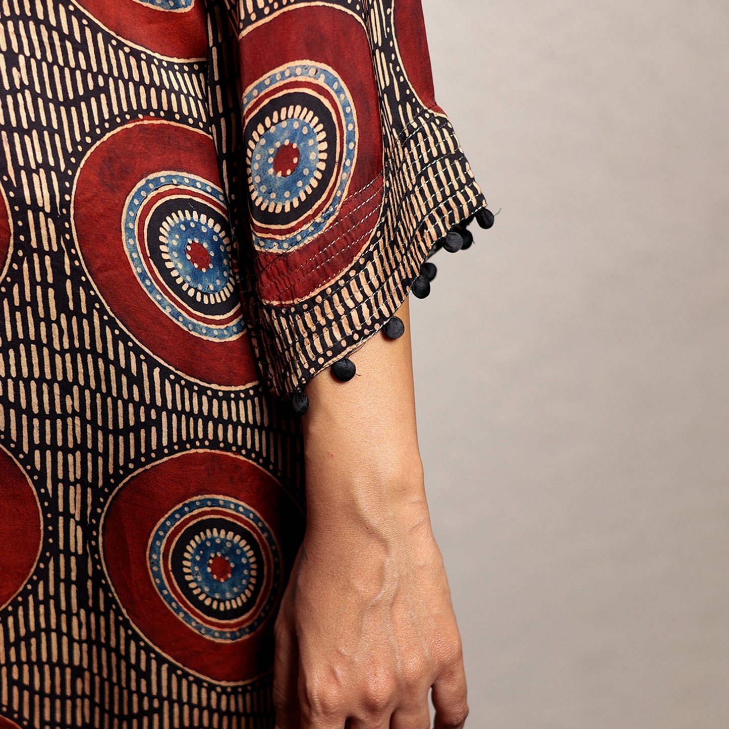 Maroon and Black Ajrakh printed asymmetric kurta