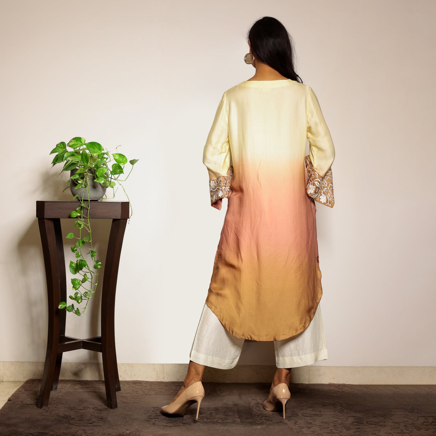 Beige Ombre Modal Asymmetric Kurta