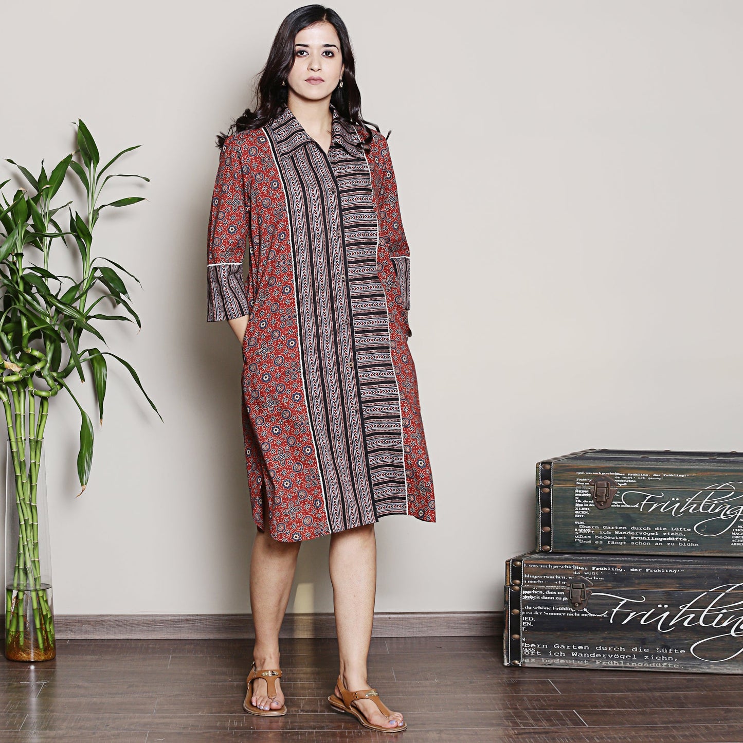 Cotton maroon shirt dress