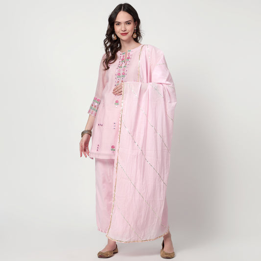 pink chanderi kurta Set