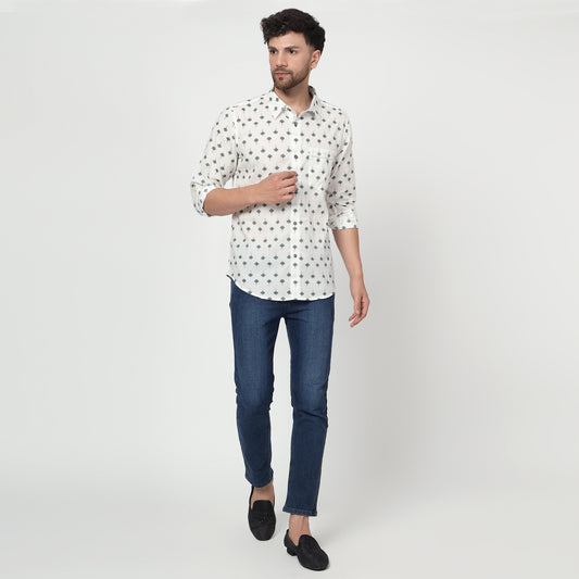 white Cotton printed full sleeves shirt