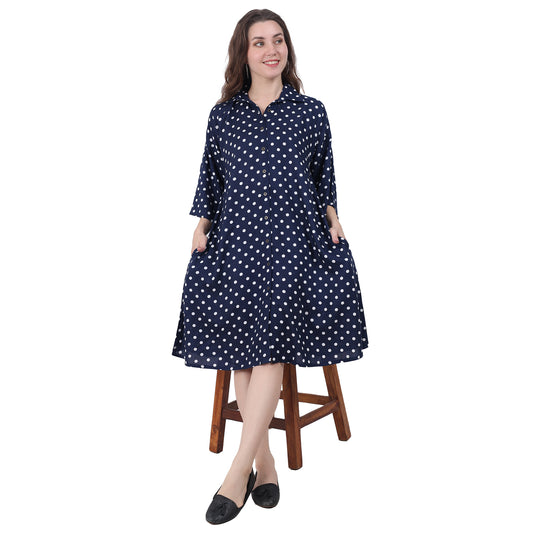 cotton viscose polka printed Knee Length Dress