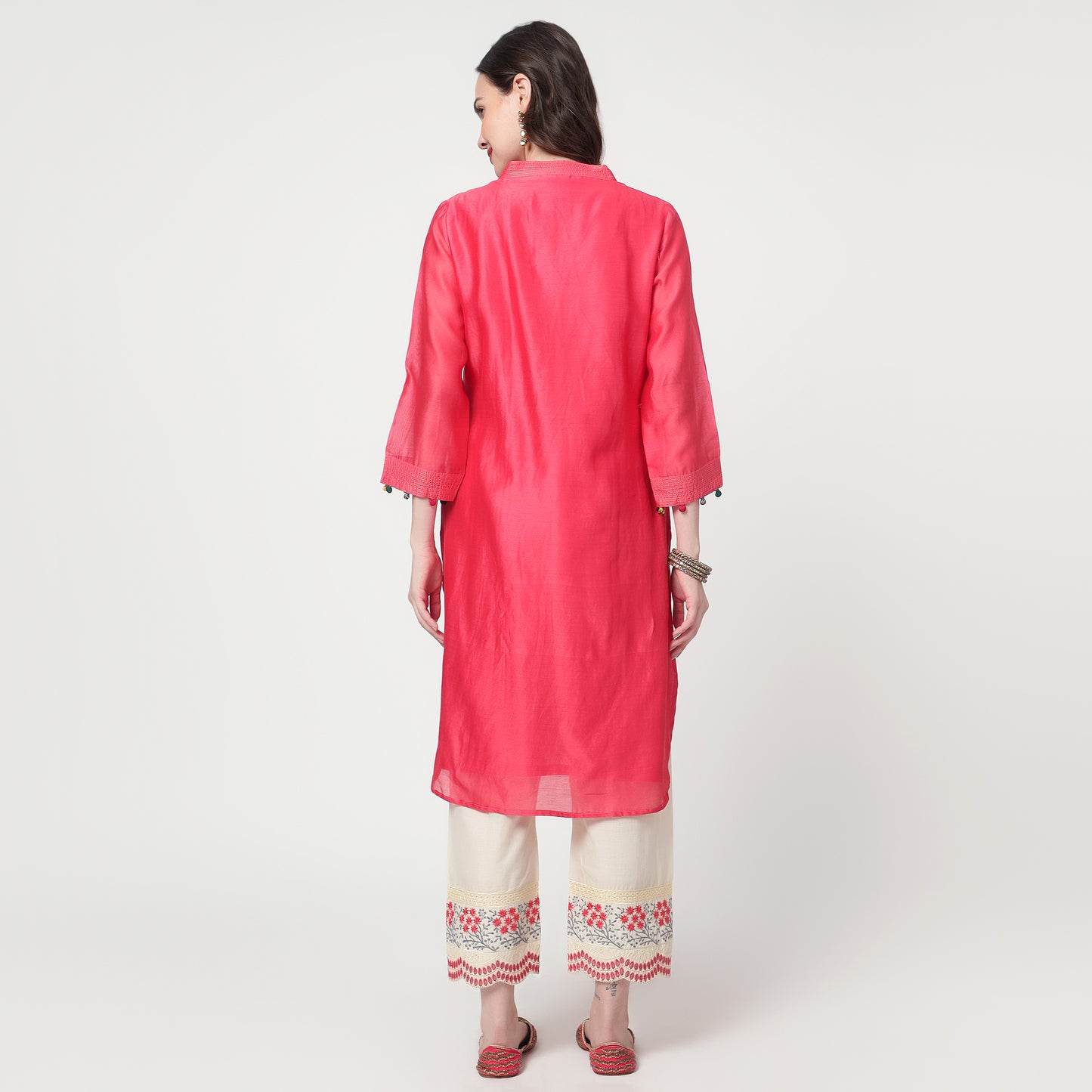 fushia pink chanderi kurta Set