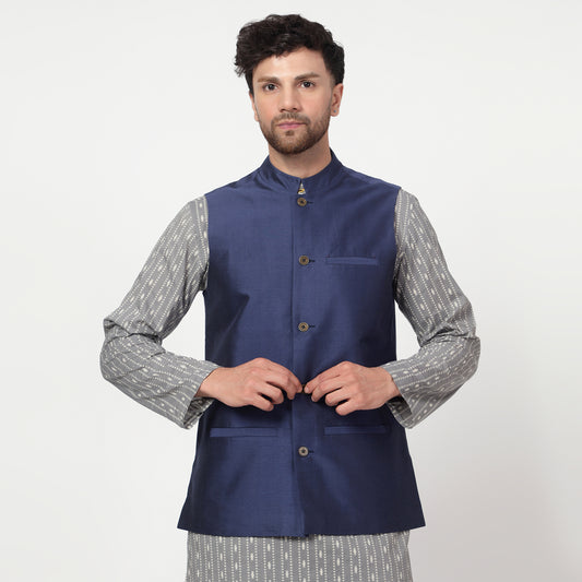 navy blue cotton silk waistcoat