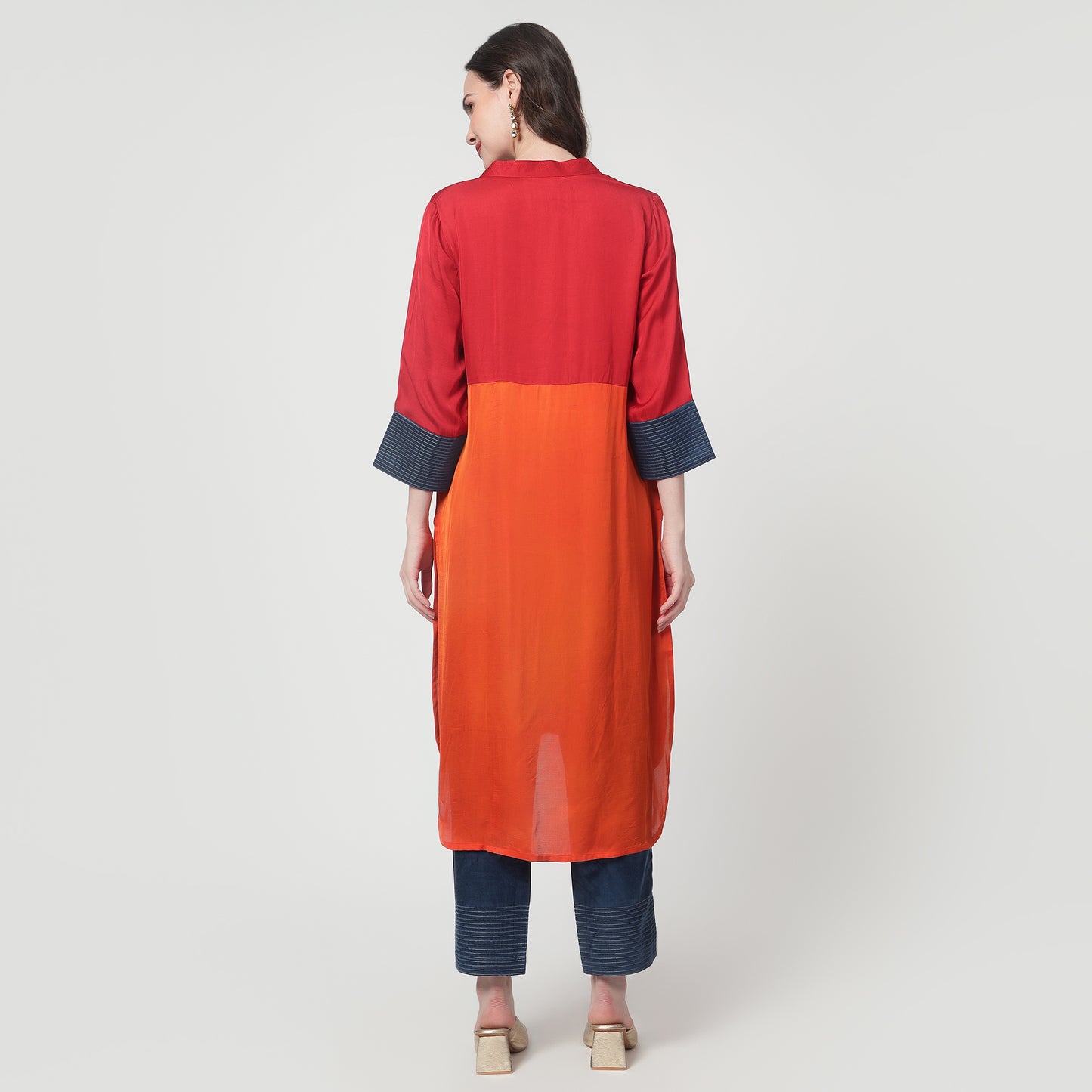 Color block modal silk kurta with pants