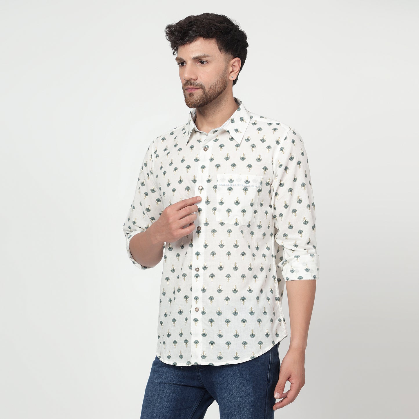 white Cotton printed full sleeves shirt