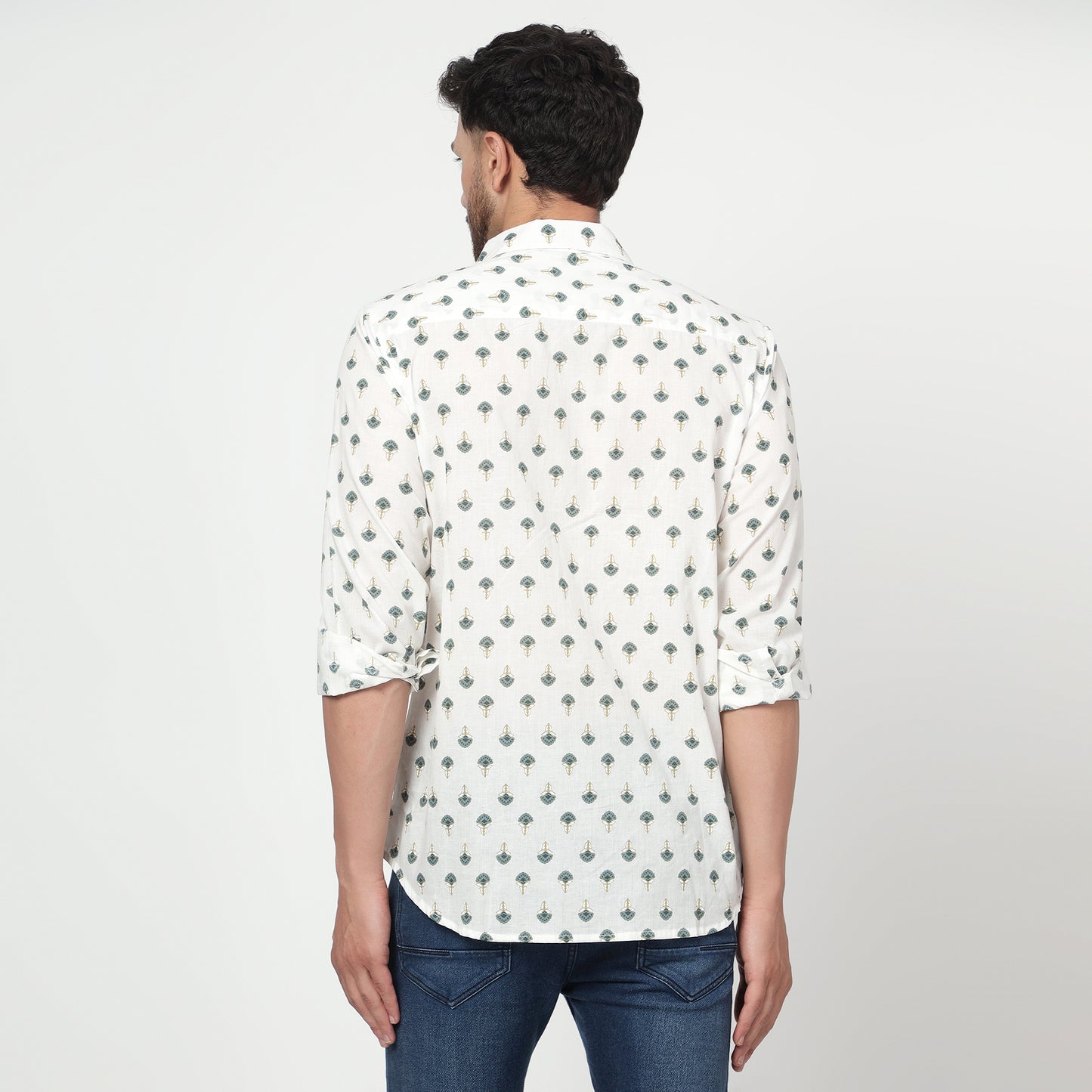 white Cotton printed full sleeves shirt