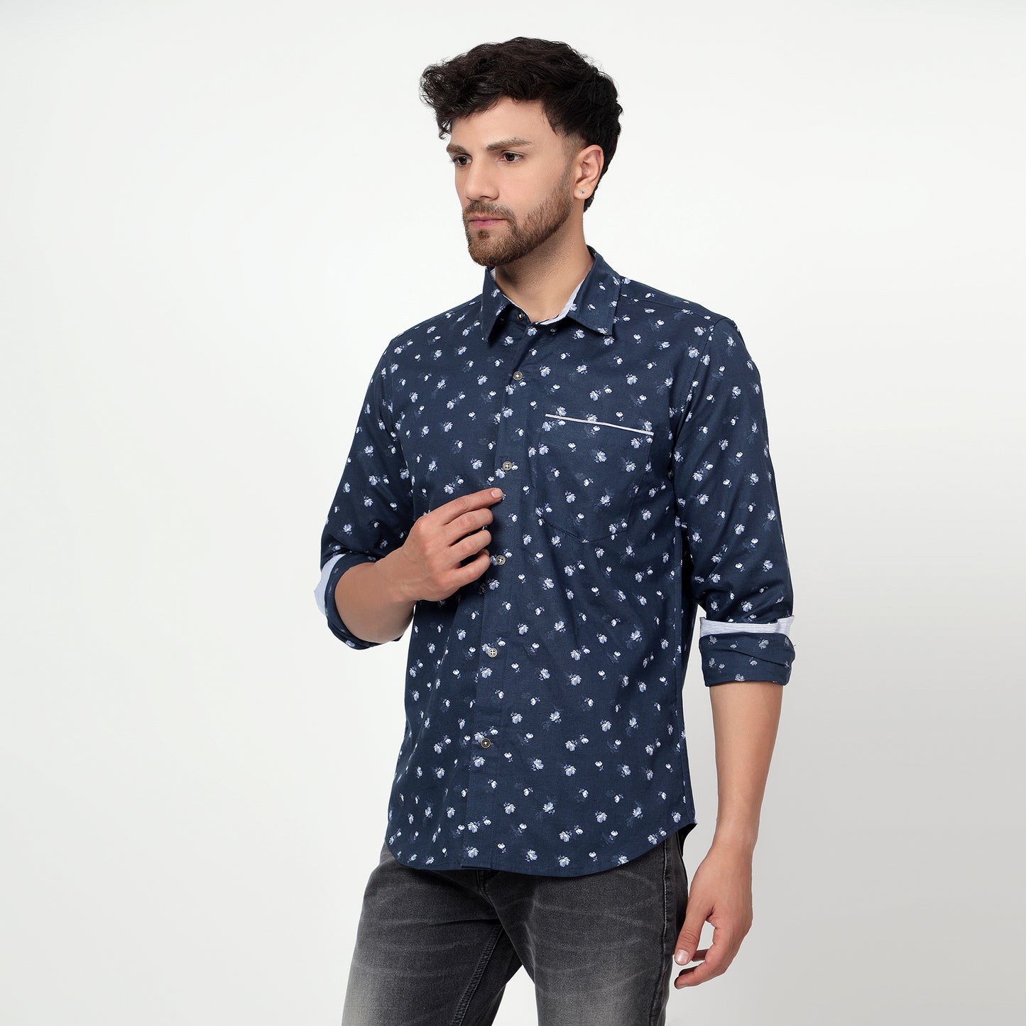 blue Cotton linen printed full sleeves shirt