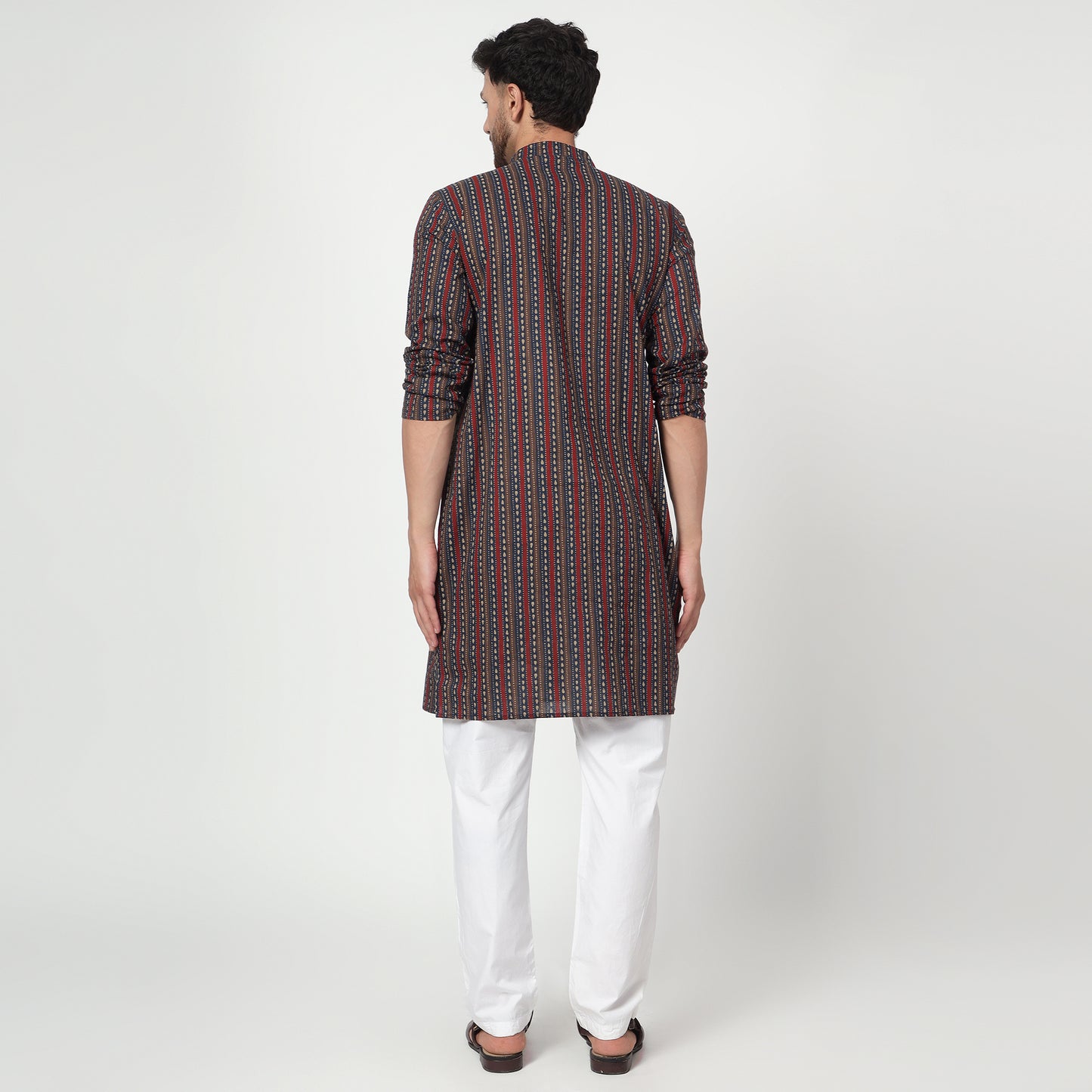 maroon Men's band collar cotton kurta
