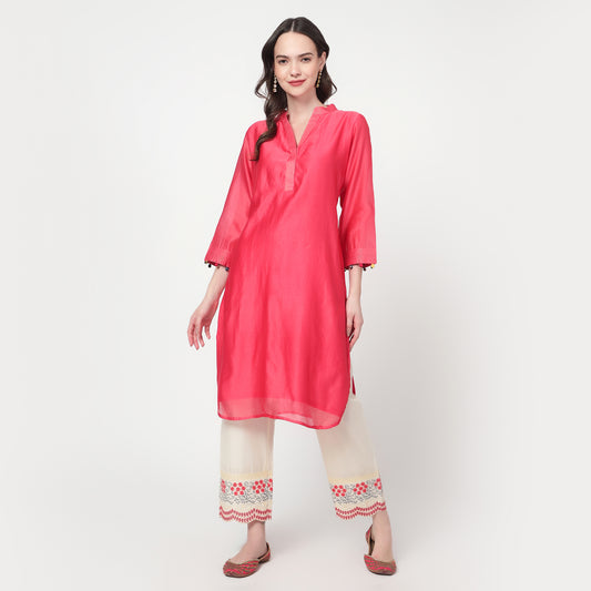 fushia pink chanderi kurta Set