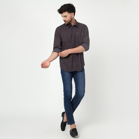 navy blue Cotton printed full sleeves shirt