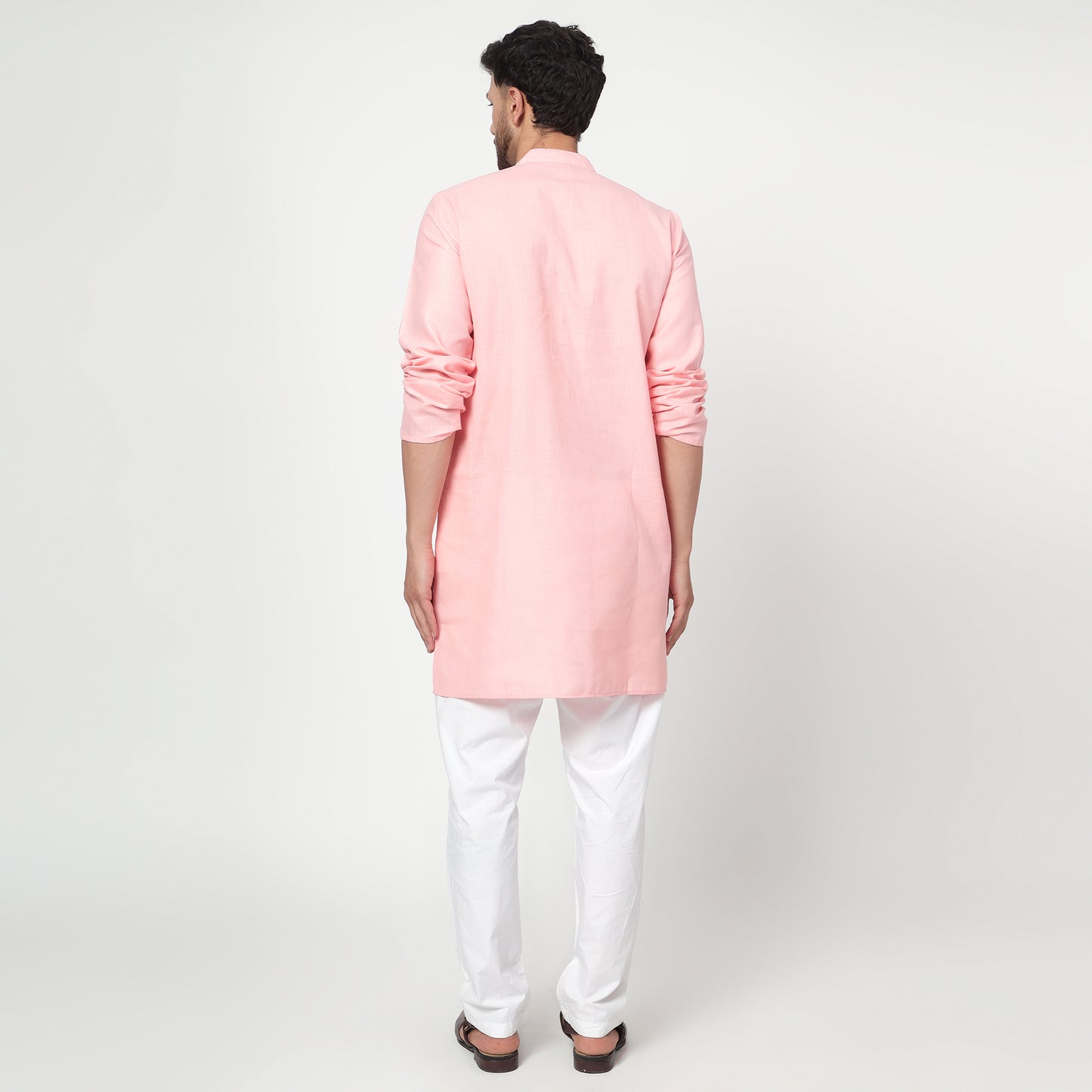 PINK Men's band collar cotton silk kurta