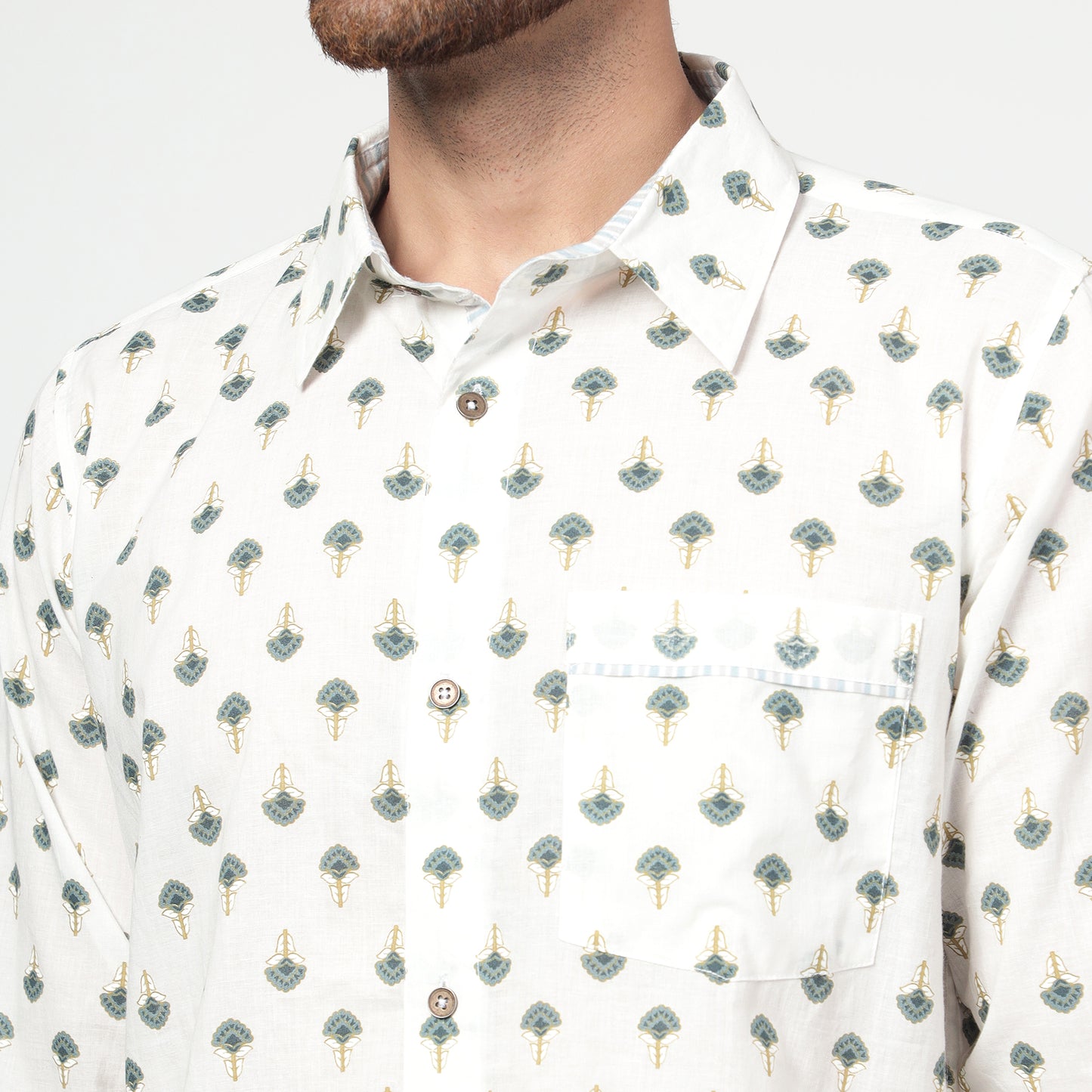 white Cotton printed full sleeves shirt