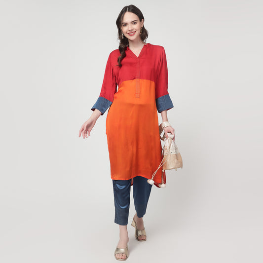 Color block modal silk kurta with pants