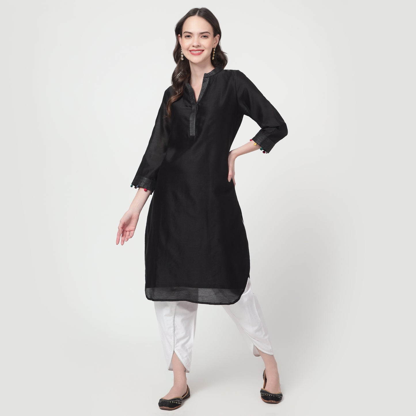 black chanderi kurta Set