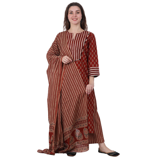 Maroon 3 piece Kurta Set with Gota & Embroidery