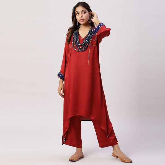 Plain embroidered Modal Silk Kurta with Pants