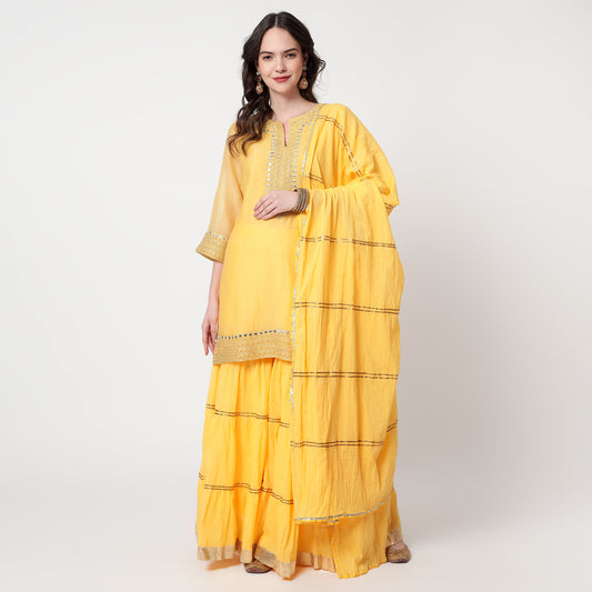 Yellow chanderi sharara set