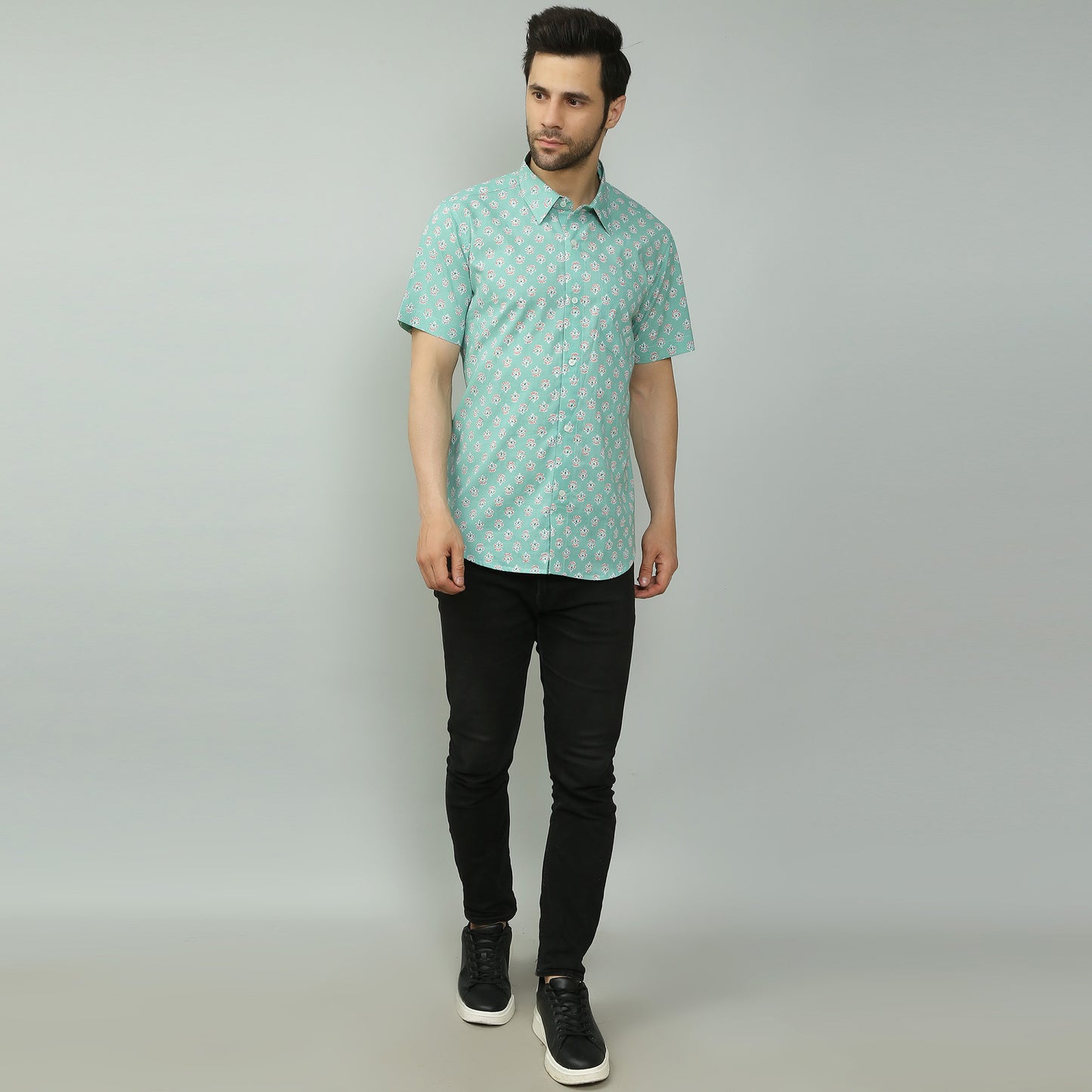 aqua Cotton printed half sleeves shirt