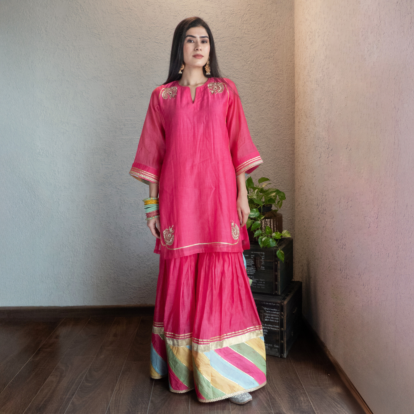 Pink Chanderi Sharara Set with Dupatta