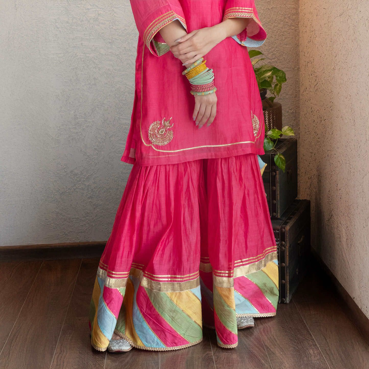 Pink Chanderi Sharara Set with Dupatta