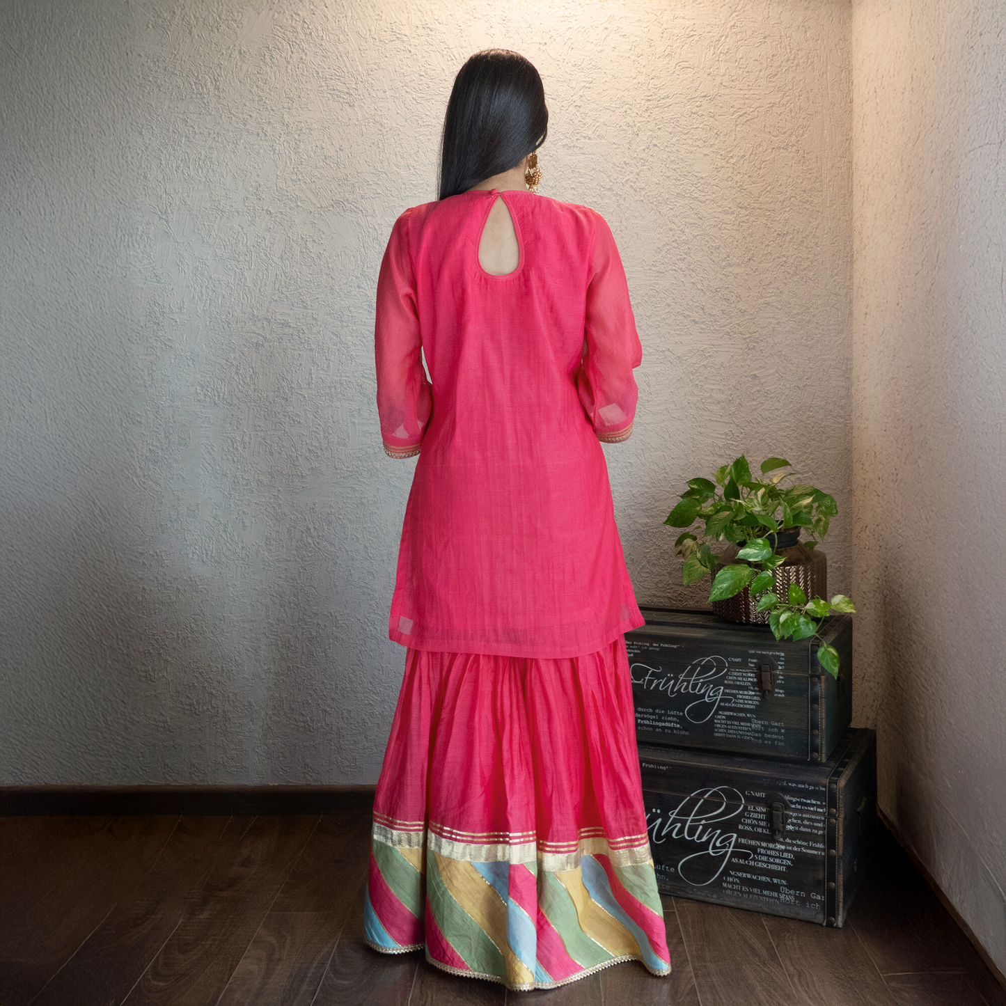 Pink Chanderi Sharara Set with Dupatta